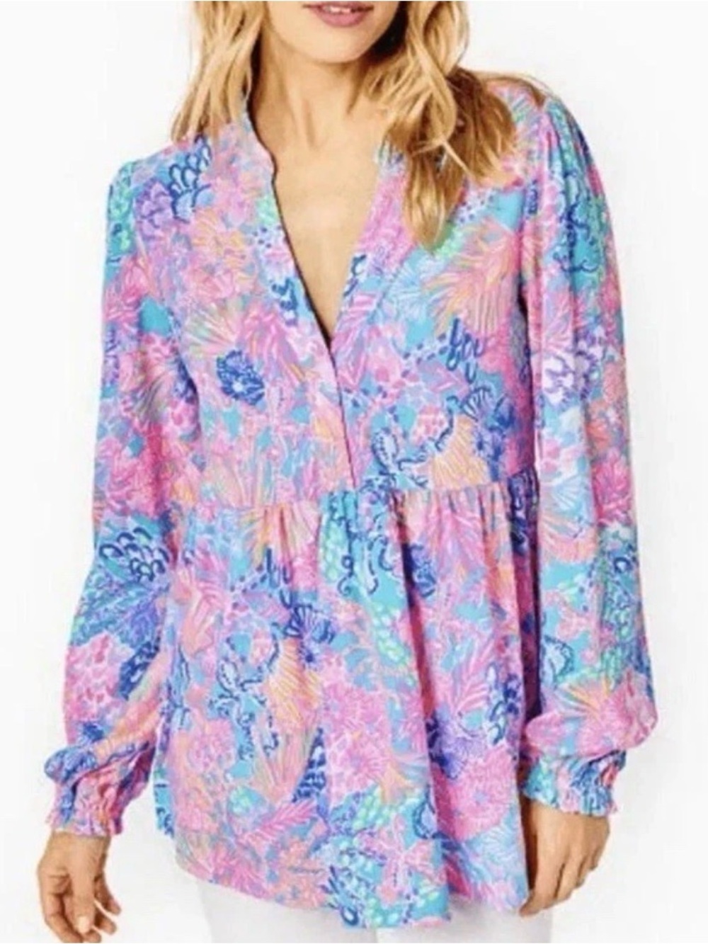Lilly Pulitzer Winona Knit Top Blouse Multi Splendor in the Sand Beach Sunny M